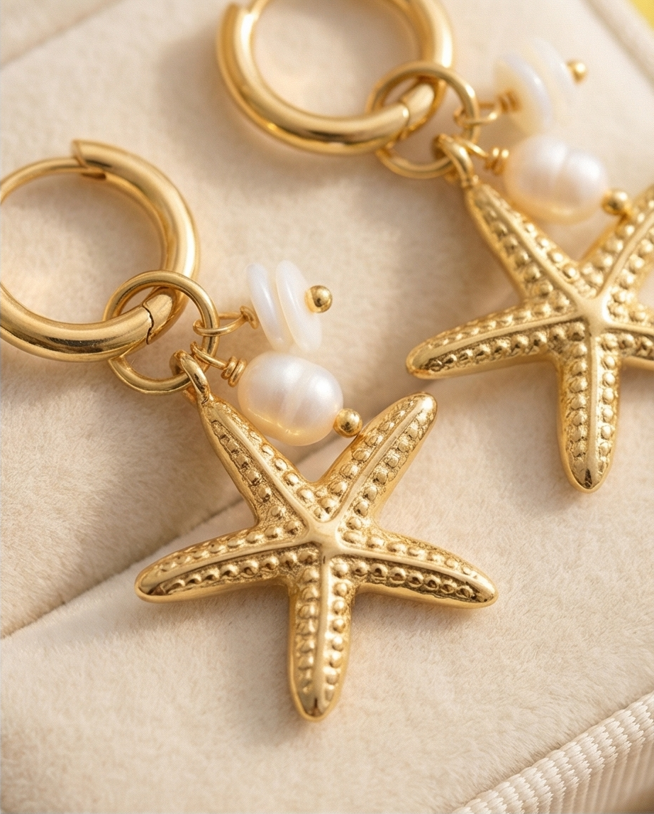 Oorbellen Zeesterren goud zomerse oorhangers dames | Coco & Co