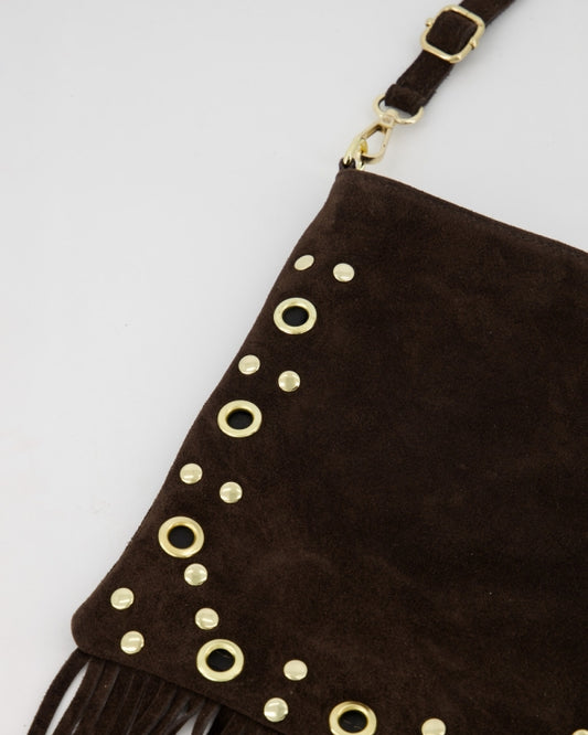 Fringe Glam Bag bruin gouden studs detail | Coco & Co