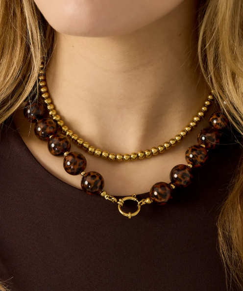 Ketting Luipaardkralen bruin bohemian kralenketting dames | Coco & Co