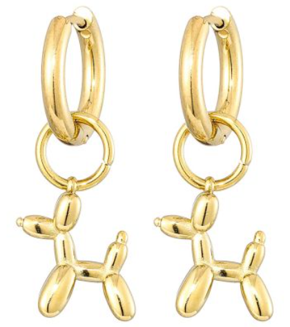 Oorbellen Balloon Dog goud detail hanger | Coco & Co