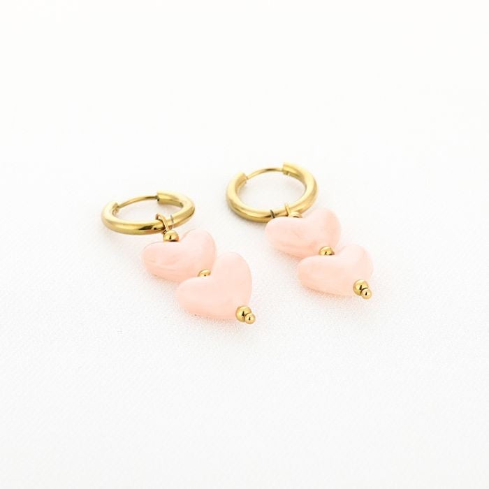 Oorbellen Hart - Roze/Goud