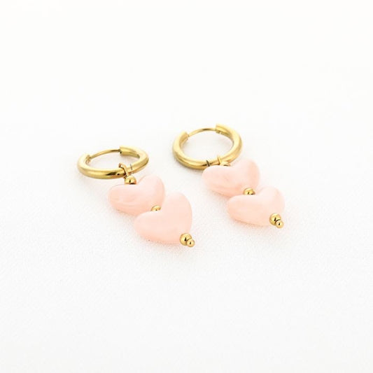 Oorbellen Hart - Roze/Goud
