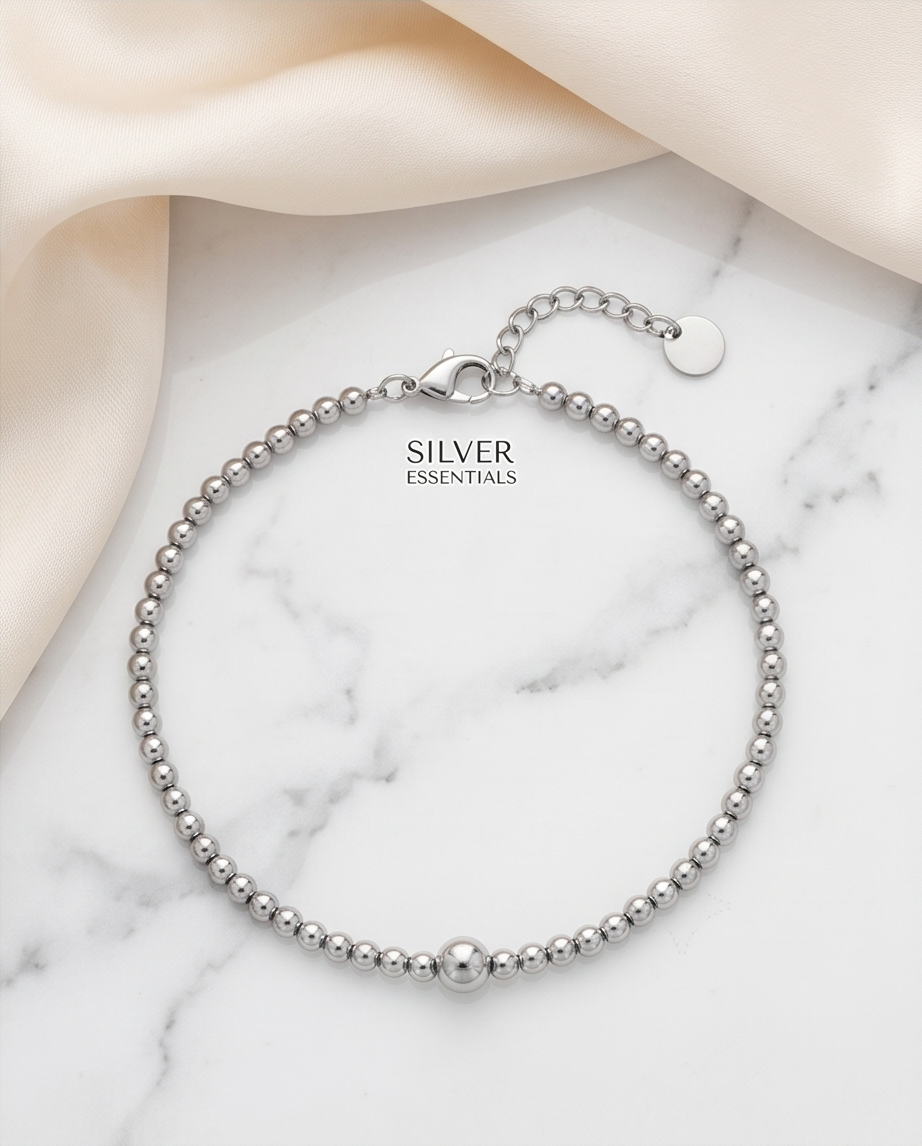 Enkelband Kralen – Zilver
