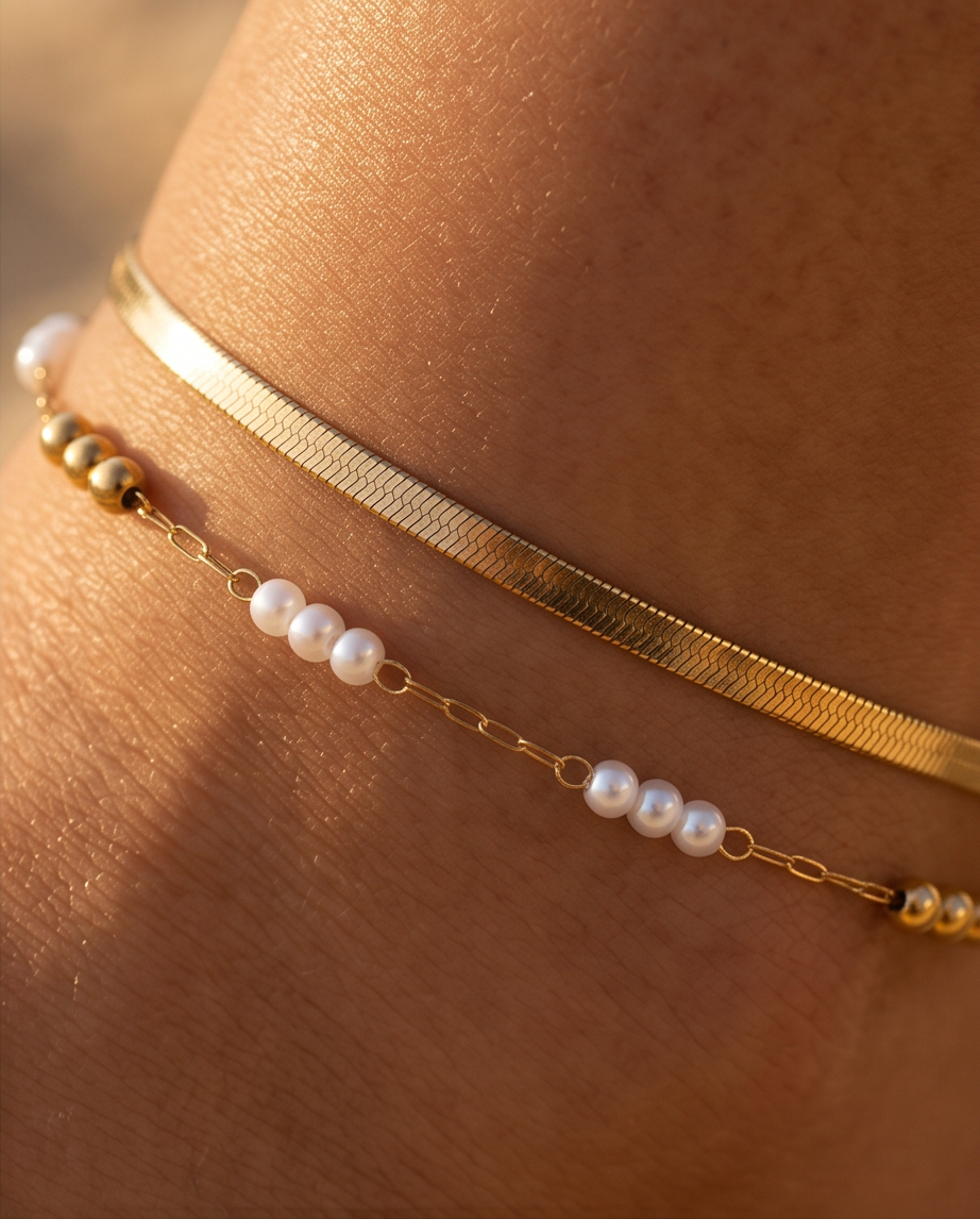 Enkelband Dubbel – Goud/Parelmoer