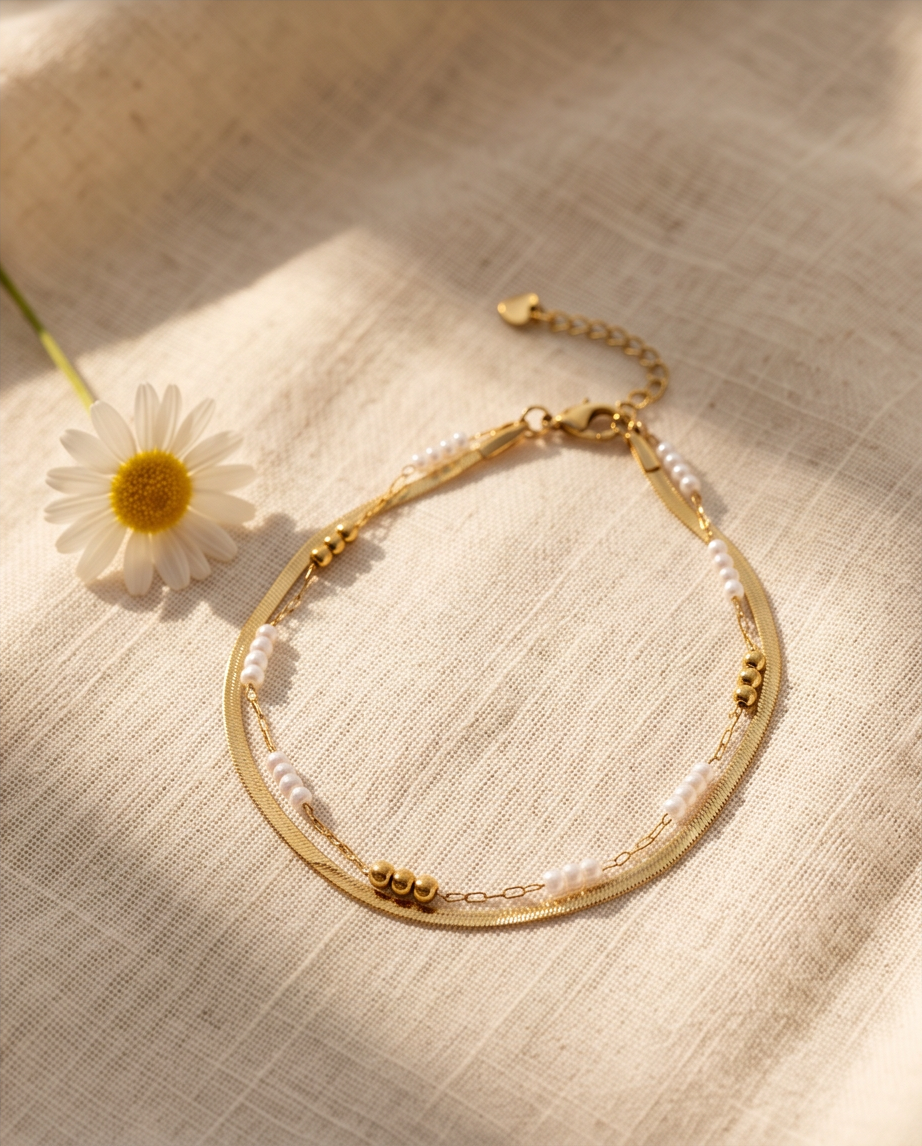 Enkelband Dubbel – Goud/Parelmoer