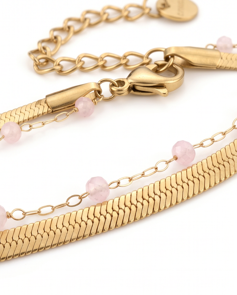 Enkelband Dubbel – Goud/Roze