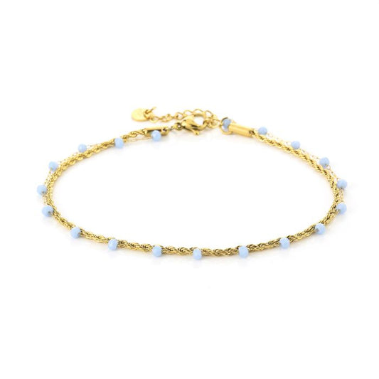 nkelband Dubbel – Goud/Lichtblauw, bovenaanzicht op witte achtergrond - shop bij Coco en Co