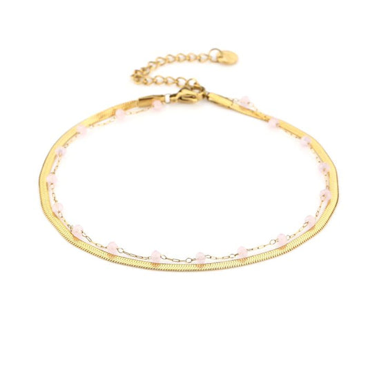 Enkelband Dubbel – Goud/Roze, schuine close-up op witte achtergrond