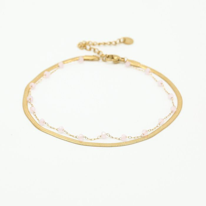 Enkelband Dubbel – Goud/Roze, bovenaanzicht op witte achtergrond