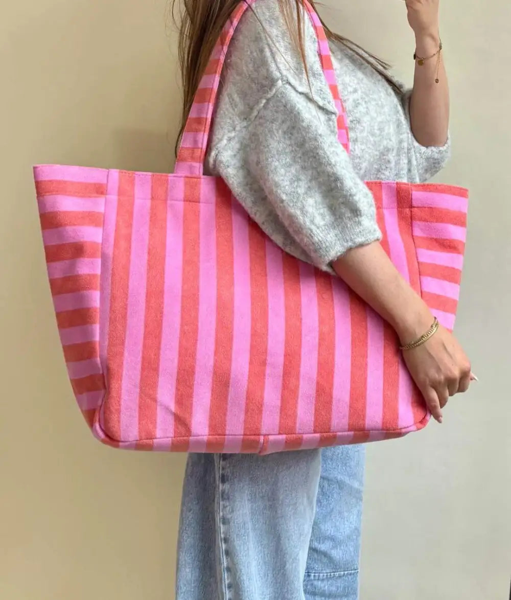 Strandtas roze rood ruim lichtgewicht | Coco & Co