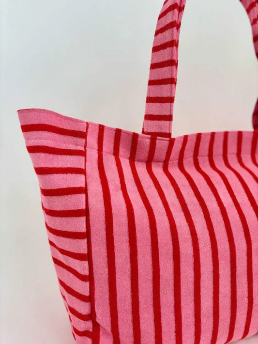 Strandtas rood roze detail streepprint | Coco & Co