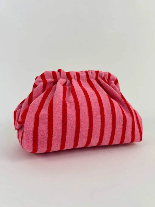 Toilettas Clutch roze rood streepprint dames | Coco & Co