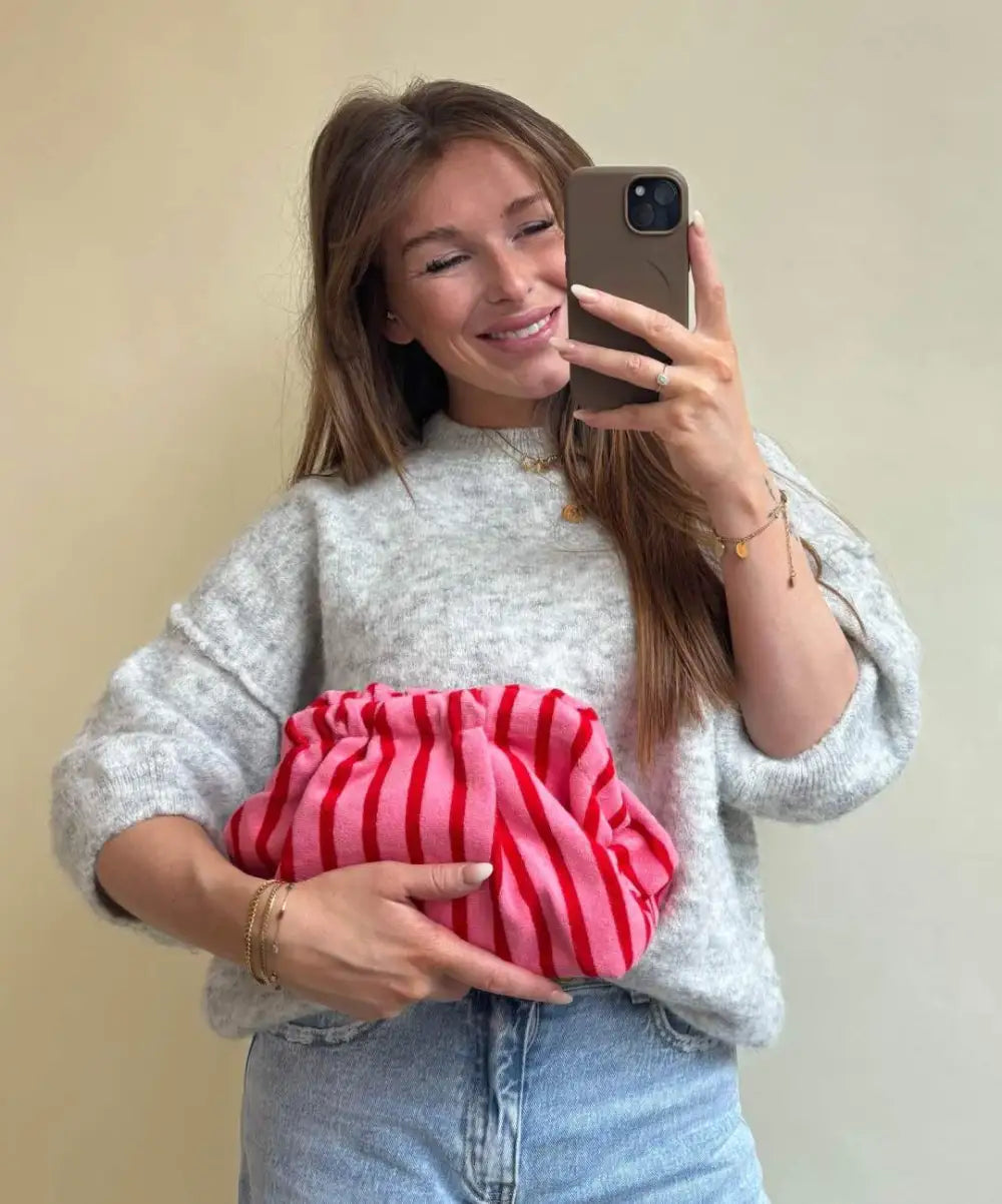 Toilettas Clutch roze rood detail geplooide bovenkant | Coco & Co