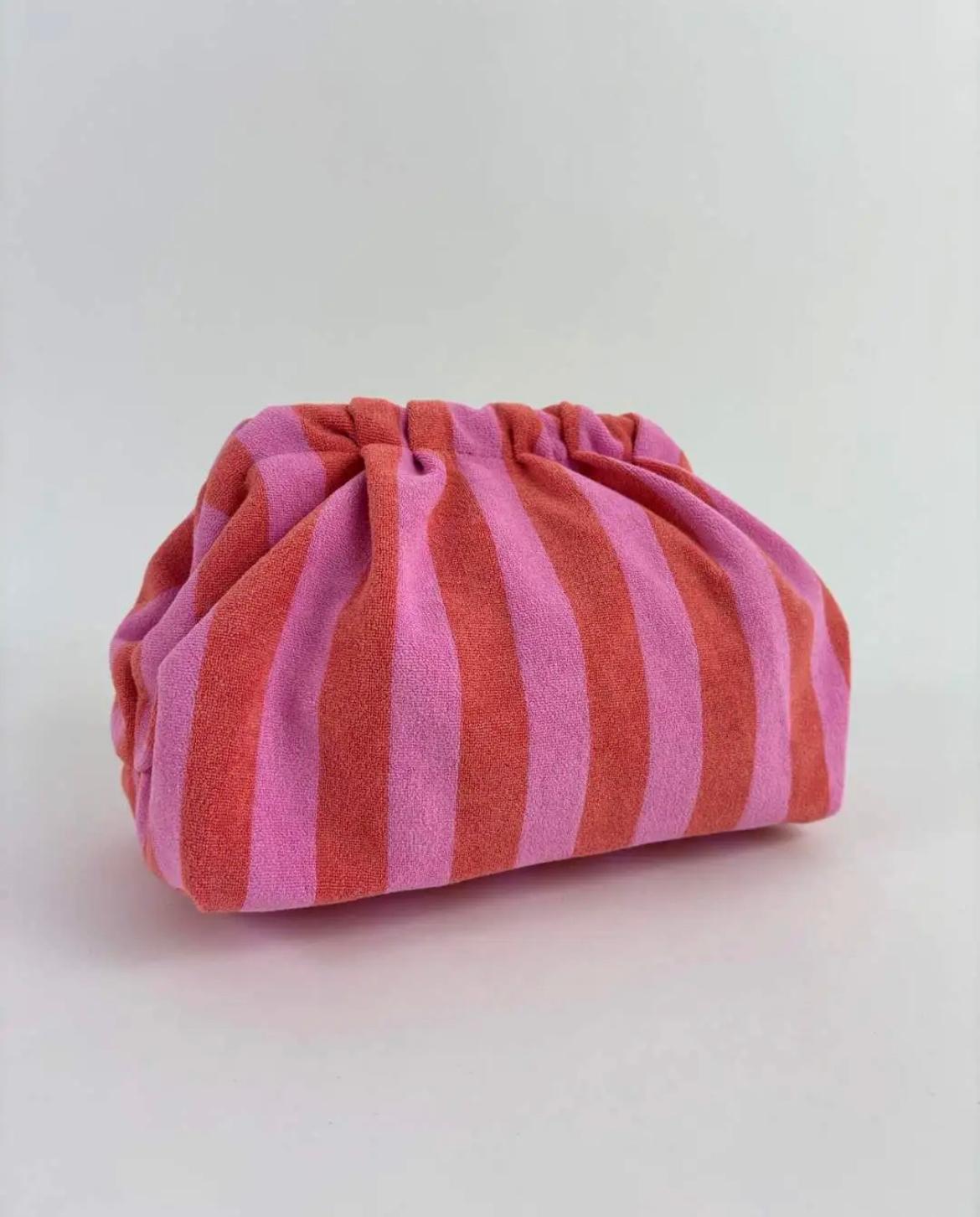 Toilettas Clutch rood roze brede strepen dames | Coco & Co