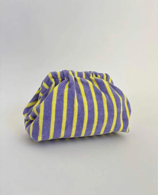 Toilettas Clutch paars geel streeppatroon dames | Coco & Co