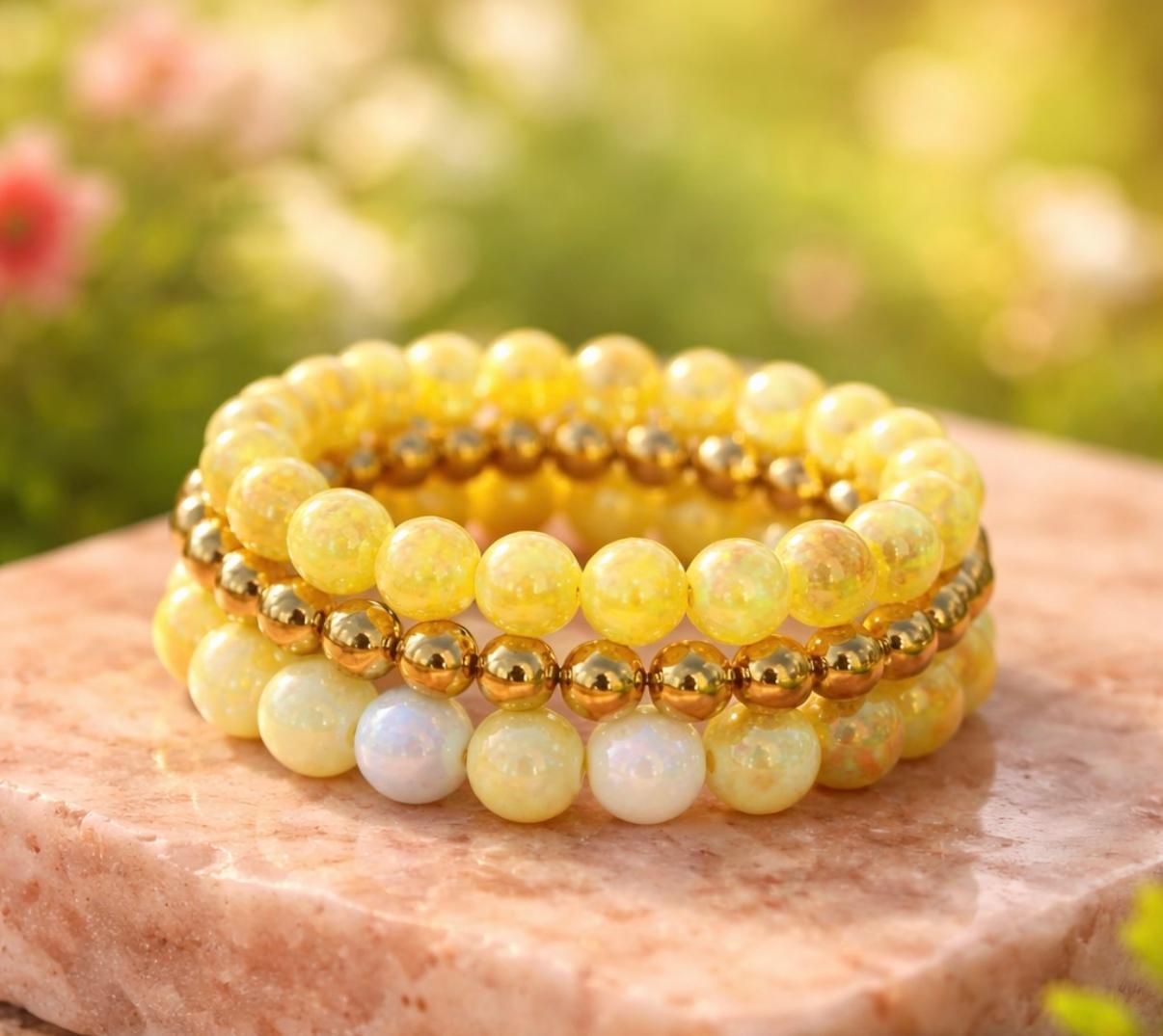 Armbandenset Statement geel goud dames sieraden | Coco & Co