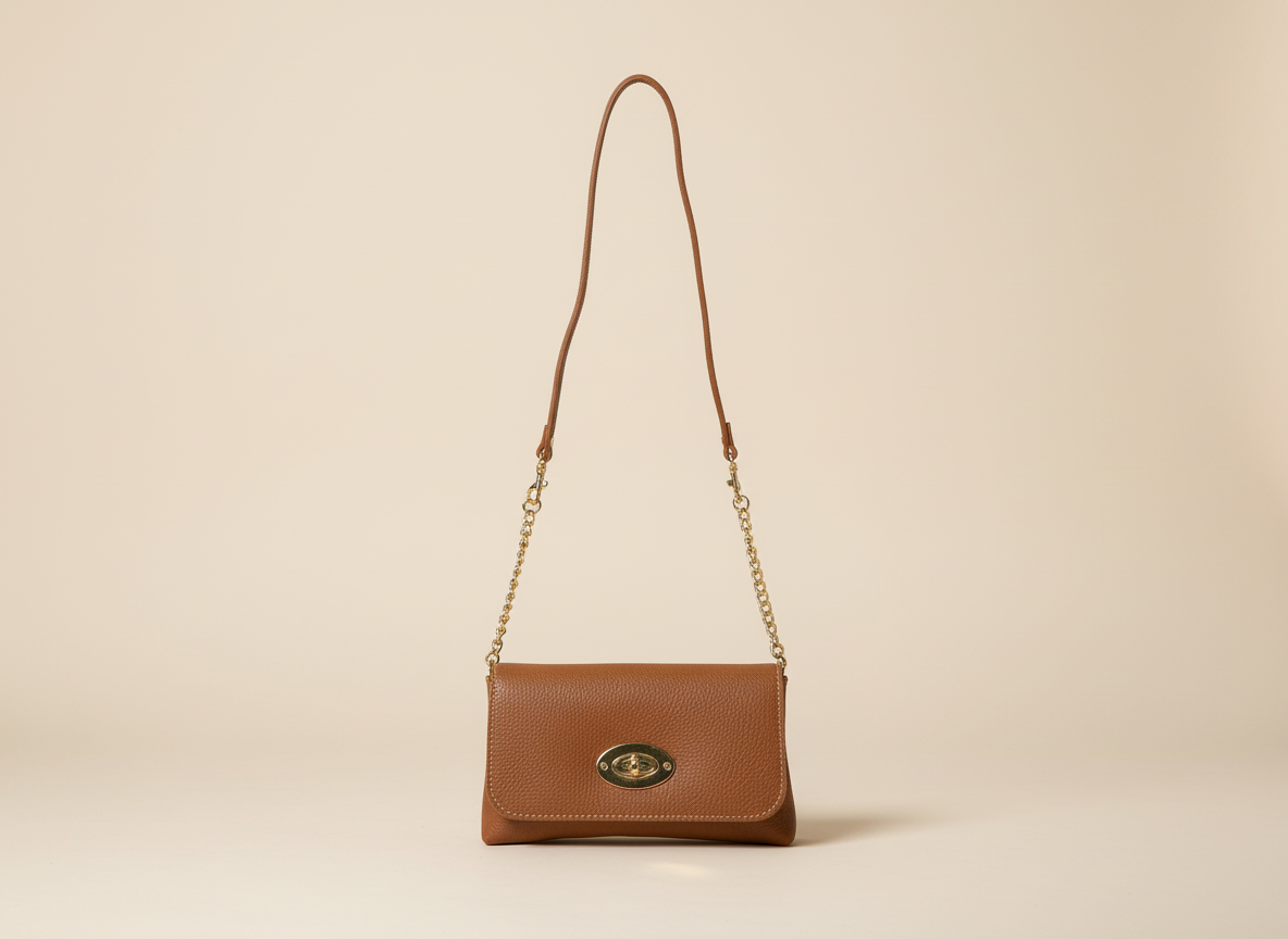 Little Chic Bag cognac gouden ketting hengsel | Coco & Co