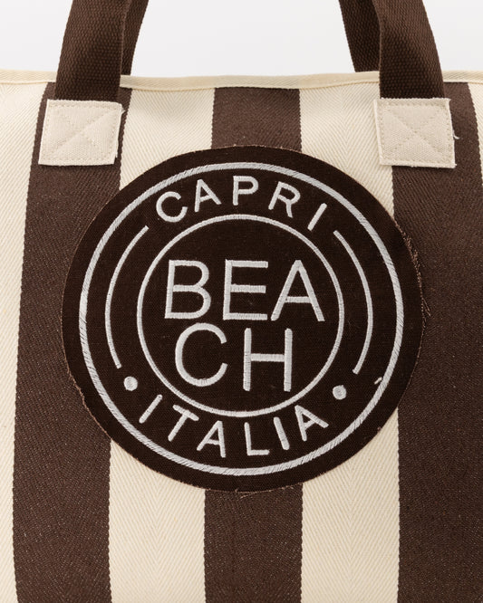Strandtas bruin wit grote strandtas detail dames | Coco & Co